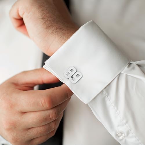 AMITER Mens Cufflinks with Number, Classic Silver Personalized Cuff Links for Men, Sport’s Day Casual or Formal Shirts - style: 1