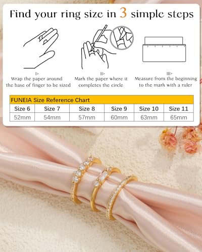 FUNEIA Stackable Silver Gold Rings for Women Non Tarnish 14K Gold Plated Thumb Cubic Zirconia Rings for Women Dainty Pinky Promise Wedding Ring Set Women's Engagement Eternity Band Rings Gold Jewelry - color: D-Gold Cubic Zirconia Rings
