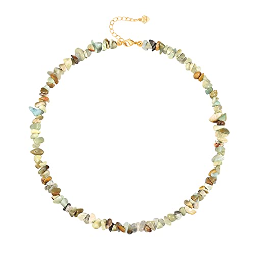 Aobei Pearl Gemstone Beaded Choker Necklace for Women Boho Turquoise/Cultured Freshwater Pearls/Garnet/Amazonite Jewelry - color: J Blue Amazonite