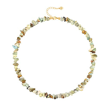 Aobei Pearl Gemstone Beaded Choker Necklace for Women Boho Turquoise/Cultured Freshwater Pearls/Garnet/Amazonite Jewelry - color: J Blue Amazonite