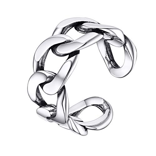 PROSILVER 925 Sterling Silver Adjustable Open Ring for Women, Solid Sterling Silver Stackable Ring, knuckle Finger Ring, Pinky Ring, Come with Box - style: 05 Cuban Link Ring