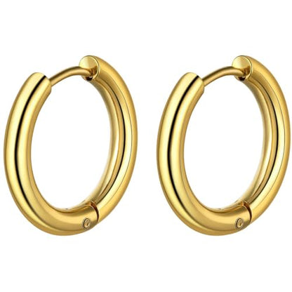 ChainsHouse Stud Earrings for Men Women,316L Stainless Steel/14K Gold/Black Plated Metal, Punk Hypoallergenic Surgical Huggie Hoop Earrings Mens Jewelry Piercing Hoop Earrings - style: H: Gold-Huggie Hoop(1 Pair)