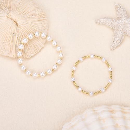 Ornaland Pearl Bracelets for Women Gold Beaded Bracelets Stackable Bracelets Set Stretch Summer Beach Jewelry for Women - style: Style D-2pcs