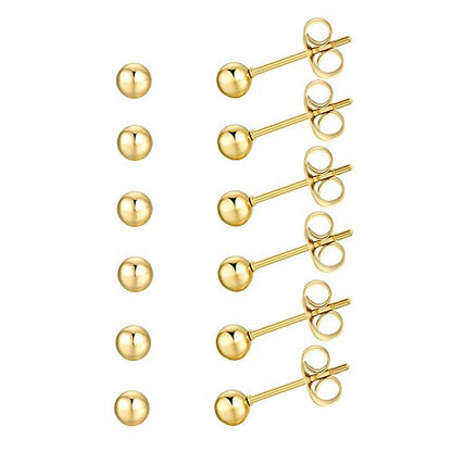 FOSIR 6 Pair Tiny Women 14K Gold Plated Ball Stud Earrings Surgical Stainless Steel Earrings Set, 2-6MM - style: 6 pair diameter,4mm