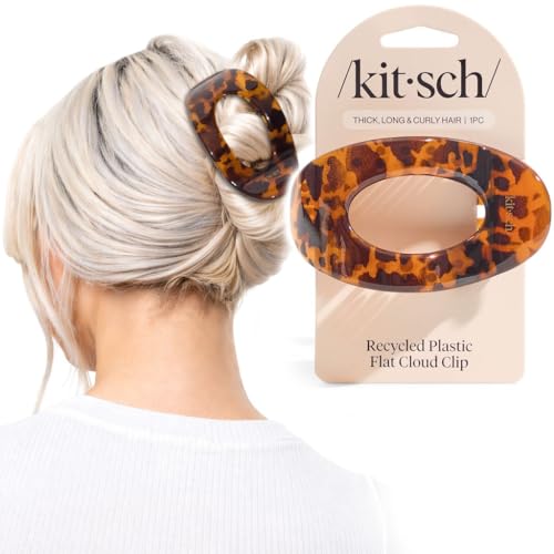 Kitsch Large Flat Claw Clip for Women - Tortoise, 1pc | Durable & Strong Hold Flat Hair Clips For Styling, Half Updo | Non-Slip for Secure, Comfortable Wear, For All Hair Types - color: Tortoise Design, size: Large