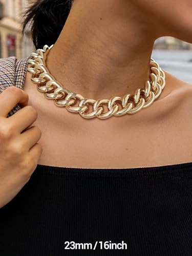 Chunky Gold Necklace for Women, 14K Gold Cuban Chain with Oval Spring Ring, 13MM/16MM/23MM 14K Gold Plated Womens Gold Chain Necklace Hip Pop Trendy Jewlry Gifts - size: 16 inchs, style: 23MM -14K Gold