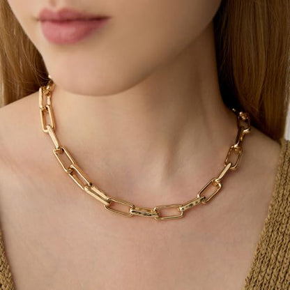 COBI Paperclip Chain Necklace for Women,Beaded Necklace,18K Gold /925 Sterling Silver Plated,Chunky Link Chain Necklace for Daily Wear,Ideal Gift for Her 17" - style: Paperclip-Gold