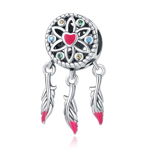 925 Sterling Silver Charms for Bracelets and Necklace Religious Cross Pendants Praying Hands, Bible, Virgin Mary, Jesus, Church Bead Jewelry - color: Heart - Feather Charms