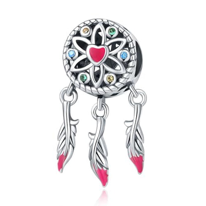 925 Sterling Silver Charms for Bracelets and Necklace Religious Cross Pendants Praying Hands, Bible, Virgin Mary, Jesus, Church Bead Jewelry - color: Heart - Feather Charms