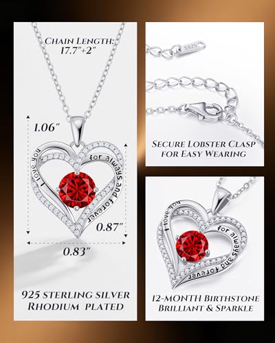 CDE S925 Silver Engraved Forever Love Heart Birthstone Necklaces for Women | 5A CZ,Hypoallergenic,Nickel-Free & Lead-Free Pendant,Anniversary Christmas Wedding Birthday Gift for Wife Girlfriend - color: 01/07-Jan/July, style: White Gold Plated