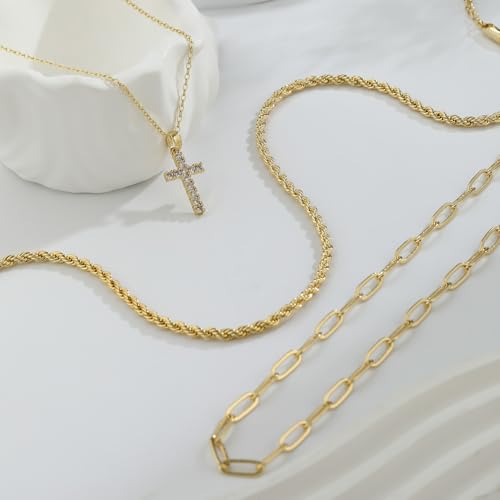 Layered Gold Cross Necklaces for Women, Stack Stackable 14K Gold/Silver Plated Cubic Zirconia Pendant Necklace Set Dainty Choker Layering Necklaces for Women Faith Jewelry Religious Gift - style: Gold-CZ-2