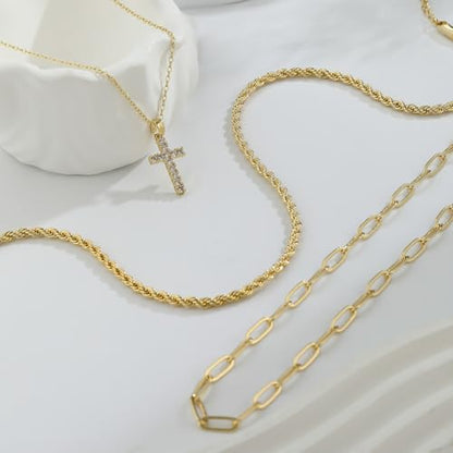 Layered Gold Cross Necklaces for Women, Stack Stackable 14K Gold/Silver Plated Cubic Zirconia Pendant Necklace Set Dainty Choker Layering Necklaces for Women Faith Jewelry Religious Gift - style: Gold-CZ-2