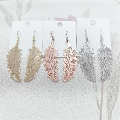 4 Pairs Boho Feather Earrings for Women 14K Gold Plated Long Feather Earrings Gold Leaf Earrings Summer Beach Jewelry Gifts