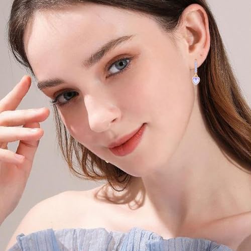 Sparkly Crystal Love Heart Dangle Drop Earrings Dainty Rhinestone Tiny Heart Huggie Hoop Earrings For Women - color: Purple
