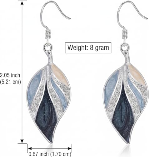 Leaf Dangle Earrings for Women, Boho Tropical Dangling Jewelry, Summer Earring Accessory, Birthday Gift for Her - color: Blue