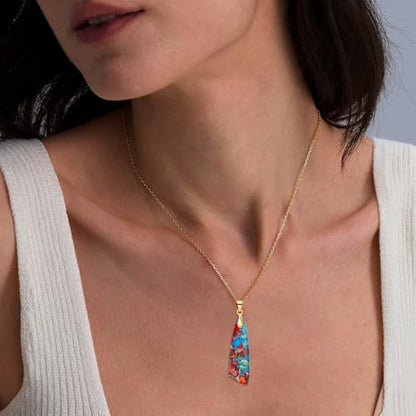 Nature Stone Necklaces for Women Boho Pendant Necklace 18K Gold Chain Necklaces - color: Red Blue