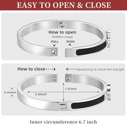 Clover Bracelets for Women Gold and Silver Chunky Oval Clover Bangle | 18k Gold Plated Stainless Steel,Precision Polished Non Tarnish,Black/White/Red/Pink/Orange Clover Bracelet Gifts for Women - color: Silver Black