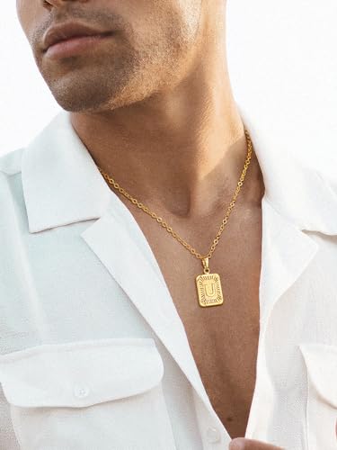 U7 Initial Necklaces for Women, Square Letter Pendant Necklace | Gold & Silver Plated A-Z Pendant | Personalized Large Monogram | 20+2" Adjustable Chain | Gift Packed for Mom Wife Friends - color: a. Gold, style: U