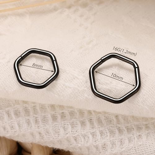 FUNLMO Septum Ring Nose Ring Daith Piercing Jewelry 316L Surgical Steel Hexagon Septum Jewelry Tragus Helix Rook Cartilage Conch Piercing Jewelry - color: Black