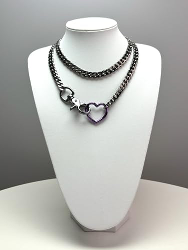 paloli Women's Slip Chain Rainbow Heart O-Ring Chunky Chain Necklace, Rays Cuban Long Layered Jewelry, Adjustable Lariat Y-Necklace Heart Loop Choker - color: F-Heart-Black-Purple