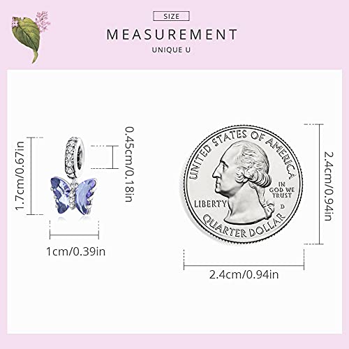 Hummingbird Charms For Bracelets 925 Sterling Silver Animal Dangle & Beads Butterfly Cat Beads Charms For Women Jewelry Gift - color: blue butterfly