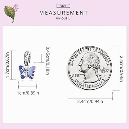 Hummingbird Charms For Bracelets 925 Sterling Silver Animal Dangle & Beads Butterfly Cat Beads Charms For Women Jewelry Gift - color: blue butterfly