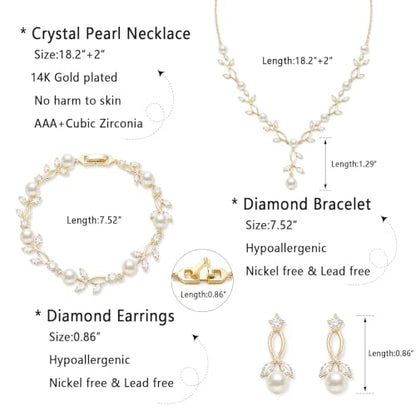 Zeffy Pearl Necklace 4MM/6MM/8MM Dainty Round Imitation Pearl Choker Necklace Wedding Pearl Necklace Delicate Jewelry for Women Simple Bridesmaid Jewelry Gifts - style: Wedding Pearl Necklace+Bracelet+Earrings