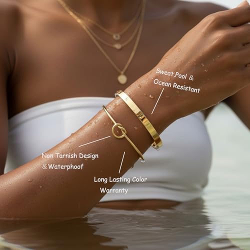 PLOMFOV Gold Bracelets for Women Stack Non Tarnish 14K Gold Plated Chunky Gold Bangles Bracelet Set Beaded Paperclip Chain Cuban Link Dainty Trendy Waterproof Stackable Cuff Bracelets Jewelry Gifts for Women - color: 5Pcs Gold-CZ Set
