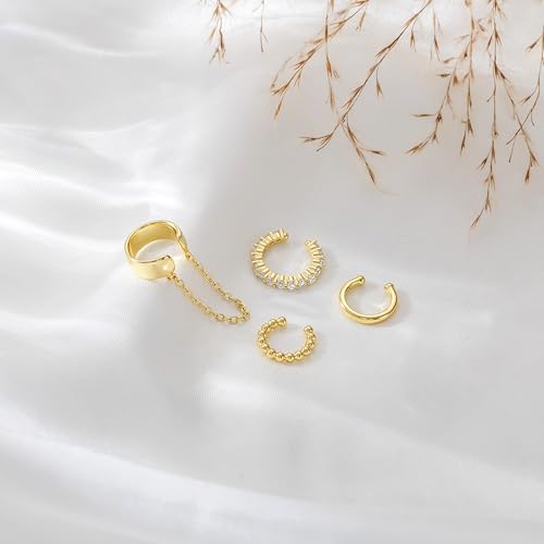 14K Gold Plated Ear Cuff Earrings for Women, Dainty Ear Cuffs Non Piercing Clip on Earrings Trendy Non pierced Cubic Zirconia Fake Hoop Earring Jewelry Sets for Women - color: Gold-2