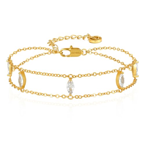 Cicy Bell Hand Chain Bracelets for Women 18K Gold Plated | Layered Stackable Dainty Ring Bracelets, Adjustable Satellite Bead Dot Link Finger Bracelets - color: Style M-Gold