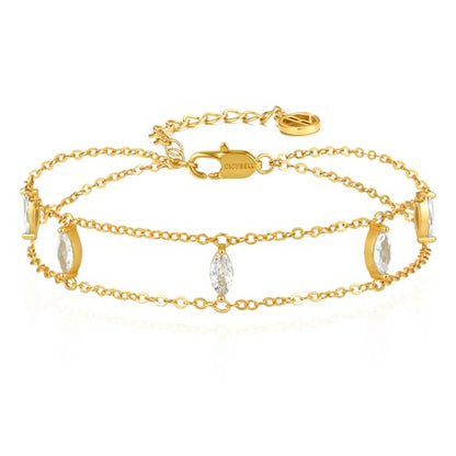 Cicy Bell Hand Chain Bracelets for Women 18K Gold Plated | Layered Stackable Dainty Ring Bracelets, Adjustable Satellite Bead Dot Link Finger Bracelets - color: Style M-Gold