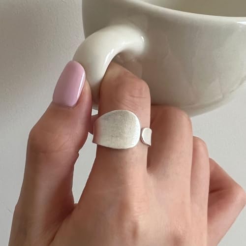925 Sterling Silver Wide Band Ring Simple Handmade Hammered Chunky Statement Rings Adjustable Boho Thumb Ring for Women Men - color: Pattern 5
