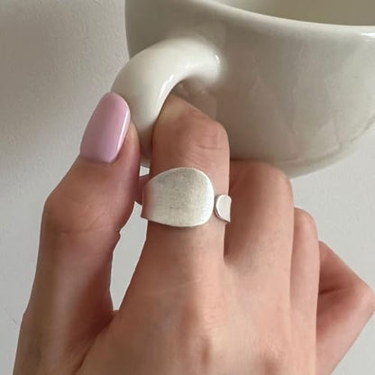 925 Sterling Silver Wide Band Ring Simple Handmade Hammered Chunky Statement Rings Adjustable Boho Thumb Ring for Women Men - color: Pattern 5