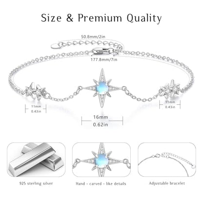 Moonstone Bracelet for Women 925 Sterling Silver Moonstone Bracelet Adjustable Jewelry Gift for Women - style: Star Bracelet