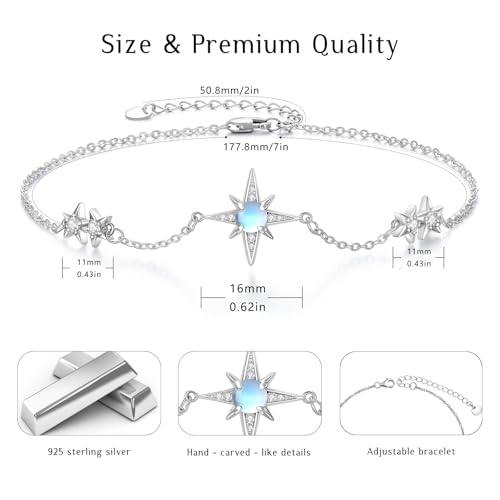 Moonstone Bracelet for Women 925 Sterling Silver Moonstone Bracelet Adjustable Jewelry Gift for Women - style: Star Bracelet