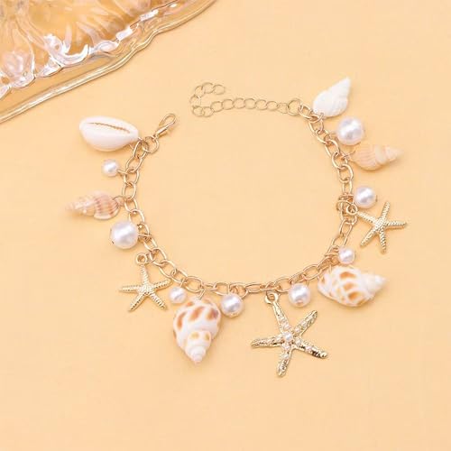 Shell Starfish Necklace Bracelet for Women Conch Statement Chunky Necklace Mermaid Costume Beach Jewelry - color: bracelet