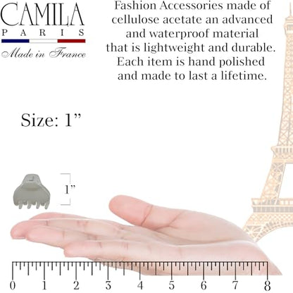 Camila Paris CP3661 French Hair Clip for Women, Small 1 inch Set of 2 Girls Hair Claw Clips Jaw Fashion Durable and Styling Hair Accessories for Women, Strong Hold No Slip Grip, Made in France - color: Gray 1" 2PK