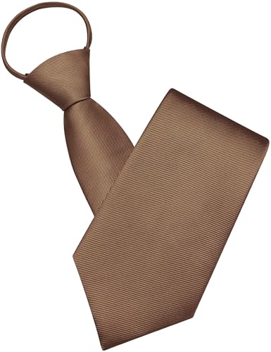 GUSLESON 3.15"（8cm） Mens Pre-tied Adjustable Zipper Tie Solid Necktie for Business and Wedding - color: Brown
