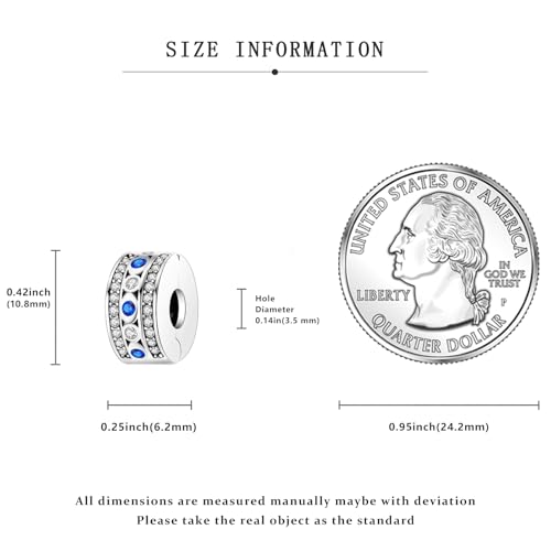 925 Sterling Silver Openable Clip Spacer Bead Fits Pandora Bracelet | Hypoallergenic Clip Stopper Charm, Star Clover Butterfly Floral Mom Heart Paved Zircon Gift for DIY Charm Bracelet Jewelry - color: Blue White Zircon Paved