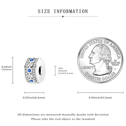 925 Sterling Silver Openable Clip Spacer Bead Fits Pandora Bracelet | Hypoallergenic Clip Stopper Charm, Star Clover Butterfly Floral Mom Heart Paved Zircon Gift for DIY Charm Bracelet Jewelry - color: Blue White Zircon Paved