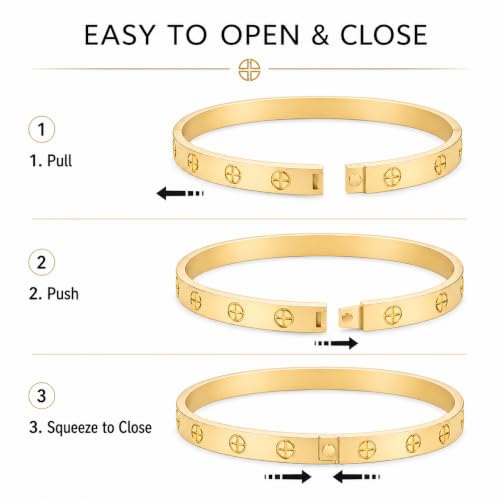 Friendship Love Bracelet for Women, 18K Gold Plated Titanium Steel Cuff - color: Gold, size: Cross 7.5''
