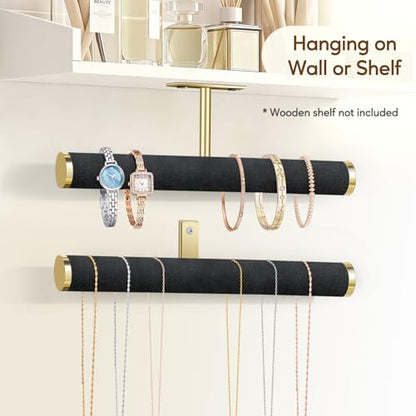 Velvet Necklace Holder Wall Jewelry Organizer, 12" Hanging Necklace Organizer, 2 Pack Wall Mounted Necklace Hanger for Bracelets Bangles Display,Black - color: Black