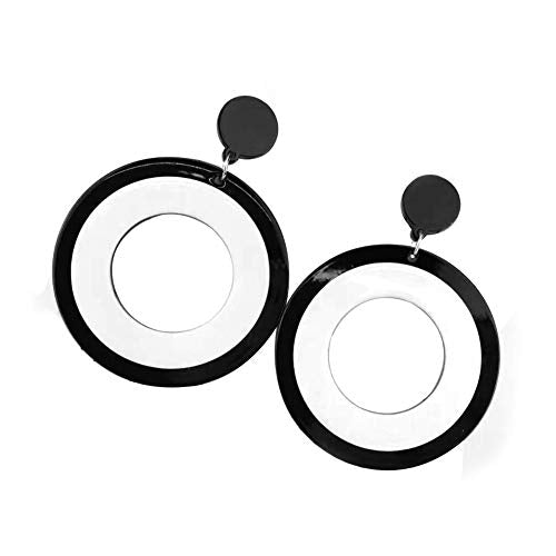 Fashion White Black Dangle Earrings Round Square Triangle Heart Shape Acrylic Simpleism Geometric Drop Earrings for Women (Round)