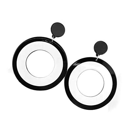 Fashion White Black Dangle Earrings Round Square Triangle Heart Shape Acrylic Simpleism Geometric Drop Earrings for Women (Round)
