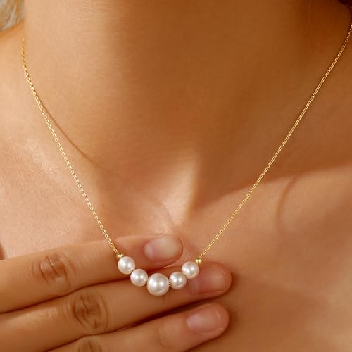 Ritach Pearl Necklaces for Women - Real Gold Plated Dainty Pearl Necklace Daisy Round Drop Pearl Choker Necklace Layered Gold Necklace for Women Teen Girls Bridesmaid Wedding Birthday Gifts - style: Gold-Five Pearl
