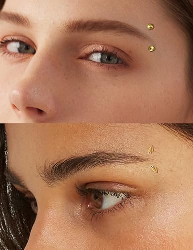16Pcs Eyebrow Piercing Jewelry 16G Surgical Steel Curved Barbell Vertical Labret Lip Navel Belly Button Tongue Rings Rook Daith Tragus Earring for Women Men Silver Gold Tone 6mm/8mm/10mm/12mm - color: A-Gold