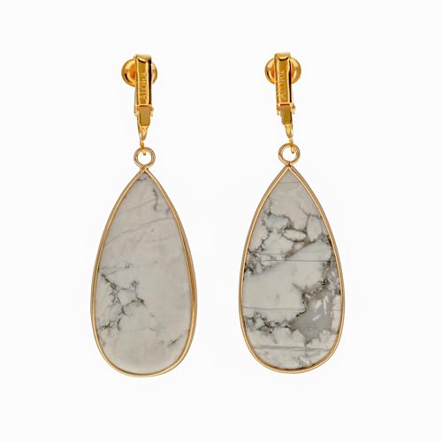 Aloha Earrings Non Pierced Gold Tone Clip On Natural Stone Teardrop Dangling Earrings - style: White Turquoise