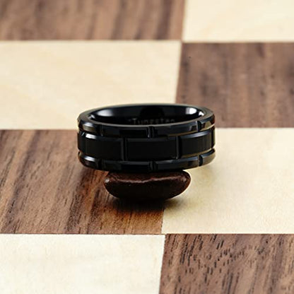 100S JEWELRY Black Tungsten Rings For Men Wedding Band Brick Pattern Brushed Engagement Promise Size 6-16