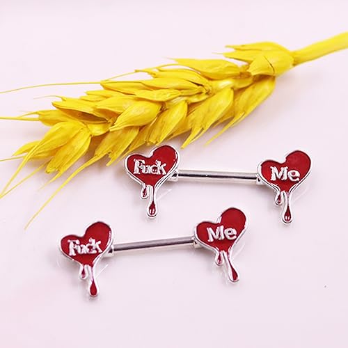 Letter Nipple Ring 14G 316L Surgical Steel Nipple Barbell Heart Shape Devil Body Piercing Jewelry for Women Men - color: red heart C