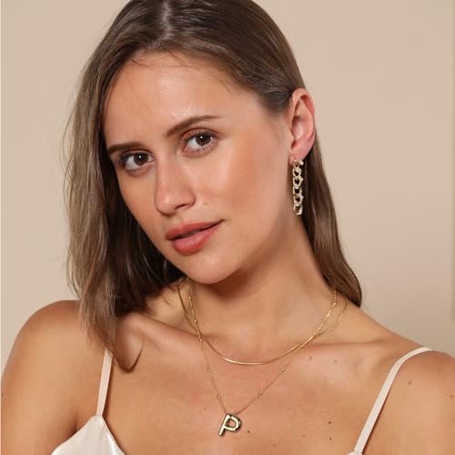 LUCA SMITH 2-Piece Initial Necklaces for Women, Dainty Balloon Bubble A-Z Letter Necklace Set, Name Letter Alphabet Pendant Layered Choker Necklaces Personalized Jewelry Gift - color: Gold bubble letter necklace, style: Initial Set-P